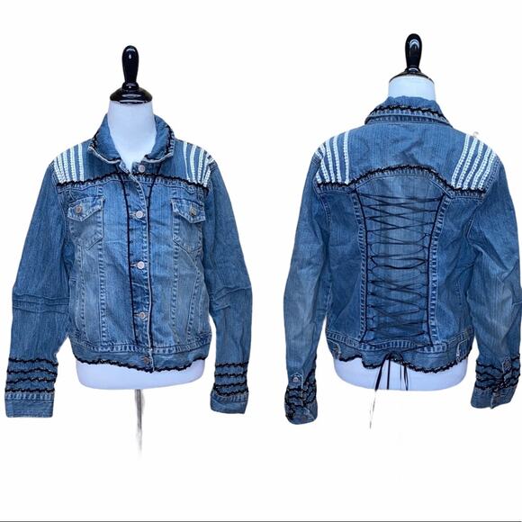 Sonoma Upcycled Lace Up Back Craft Jean Jacket - Picture 1 of 16